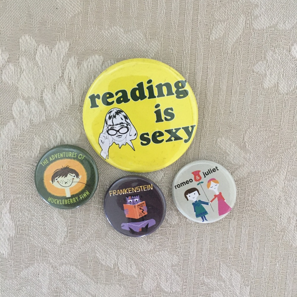 3/$20 Reading Themed Book Themed Badges Pins Set of 4